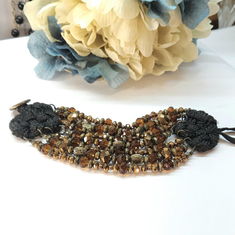 Handmade Golden Crystal MultiStrand Statement Bracelet Topaz AB Crystal Bracelet